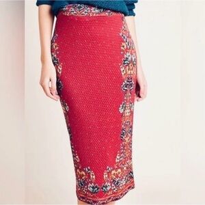 FARM Rio Vibrant Red and Multicolor Pencil Skirt